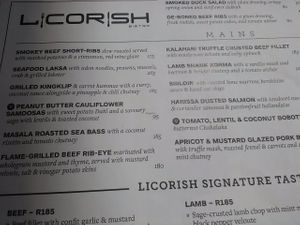 Menu has a wide variety of veggie options at Licorish Bistro in Johannesburg