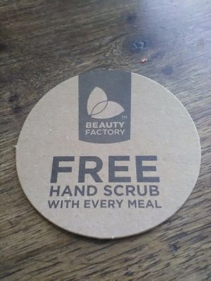 Voucher given with every meal at Beauty Factory, a beauty shop that doesn't test on animals and is committed to recycling. at Licorish Bistro in Johannesburg