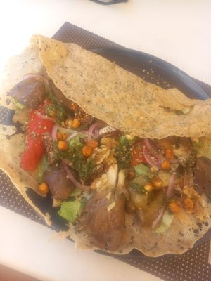 Mediterrian Crêpe! With pesto walnuts figs and lovely vegetables at Biocreperia RiscoCaido in Gran Canaria