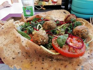 Crêpe with tofu meatballs at Biocreperia RiscoCaido in Gran Canaria