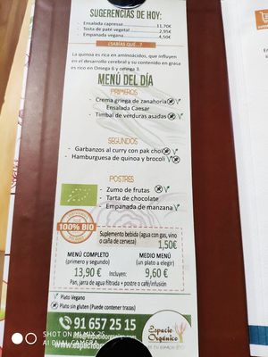 Menú del dia at Espacio Organico in Alcobendas