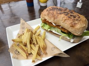 Tofu Sando with friesd  at Vegan Place in Vina Del Mar