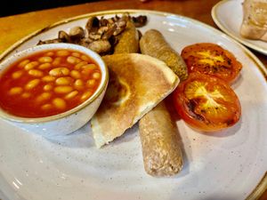 Hot vegan British breakfast at The Ceilidh Place in Ullapool