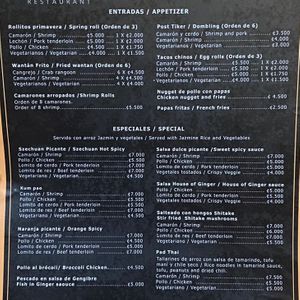 Menu at House of Ginger in Uvita