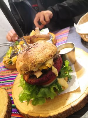 Beetroot burger at Vida Vegan Bistro in Cusco