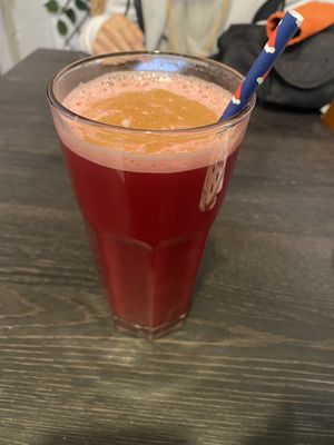 Remolacha lemonade  at Vida Vegan Bistro in Cusco