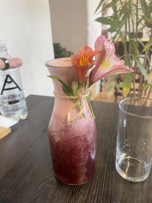 Peruvian drink made from corn, fruit and cinnamon  at Vida Vegan Bistro in Cusco