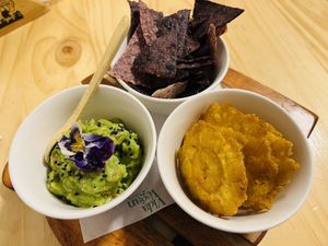 Nachos and tostones  at Vida Vegan Bistro in Cusco