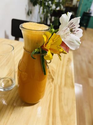 Carrot lemonade  at Vida Vegan Bistro in Cusco