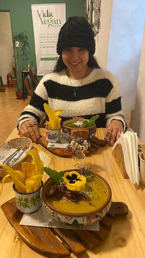 Meu namorado pediu: Creme de legumes com gengibre - PERFEITO, bem servido e gostoso (acompanha banana chip super crocantes e gostosas) at Vida Vegan Bistro in Cusco