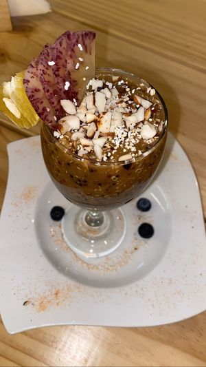 Quinoa dessert- cool but weird   at Vida Vegan Bistro in Cusco