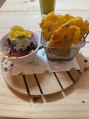 Vegan tostones  at Vida Vegan Bistro in Cusco