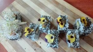 sushi acevichado. at Vida Vegan Bistro in Cusco