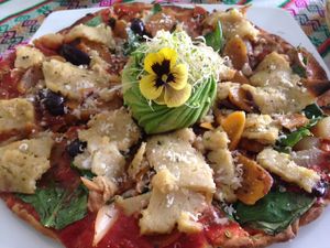 vegan pizza at Vida Vegan Bistro in Cusco