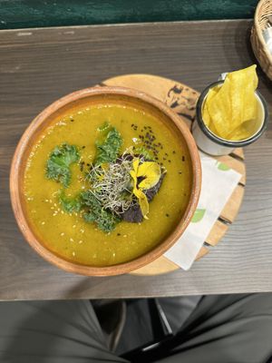 Yummy Creamy Pumpkin Soup  at Vida Vegan Bistro in Cusco