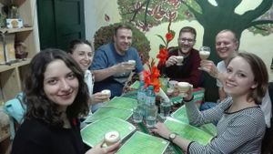 friends at Vida Vegan Bistro in Cusco