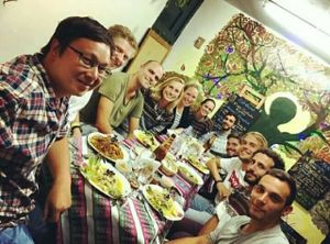 friends at Vida Vegan Bistro in Cusco