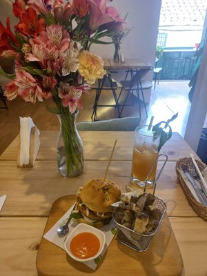Quinoa Burger and Kombucha at Vida Vegan Bistro in Cusco