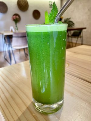 Mint ginger juice  at Vida Vegan Bistro in Cusco