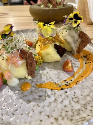 Papa a la huancaina  at Vida Vegan Bistro in Cusco