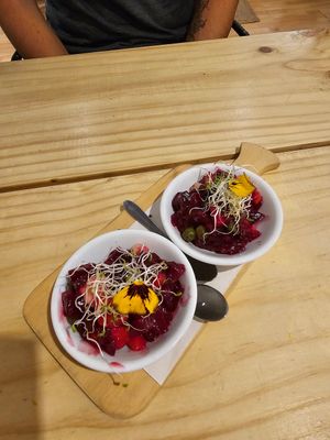 Complimentary beetroot salad at Vida Vegan Bistro in Cusco