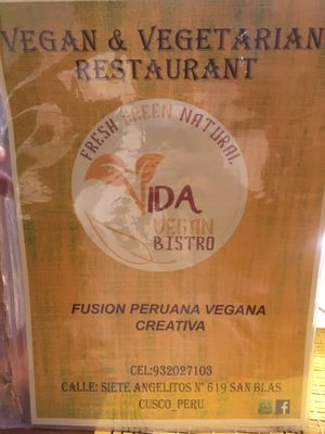 menu at Vida Vegan Bistro in Cusco