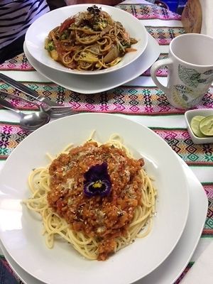 mhhh vegan pasta bolognese  at Vida Vegan Bistro in Cusco