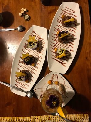 Chocolate mousse and quinoa molasses pudding at Vida Vegan Bistro in Cusco