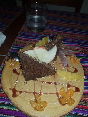 Delicious cake at Vida Vegan Bistro in Cusco