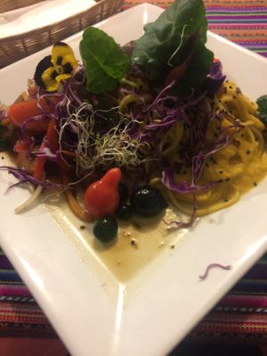 Pasta & soya at Vida Vegan Bistro in Cusco