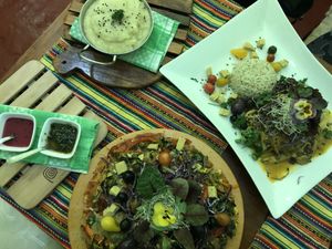 Pizza and mushroom dish😍 at Vida Vegan Bistro in Cusco