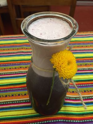 Chicha morada at Vida Vegan Bistro in Cusco