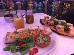 Vegan pizza with vegan cheese  at Naar RestoBar in St Julians