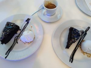 Fudge chocolate cake with vanilla ice cream at Naar RestoBar in St Julians