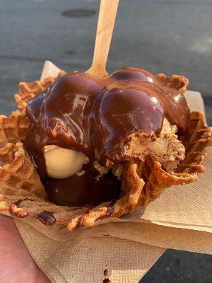 Maple cream and cookies and cream with chocolate fudge  at Sticky Sweet in Portland
