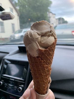 Sea Salt Maple in a gluten free waffle cone  at Sticky Sweet in Portland