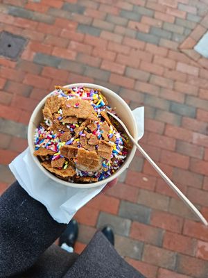 Cookie dough with waffle cone pieces at Sticky Sweet in Portland