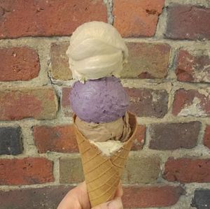 scoops in a house-made waffle cone (vegan & gluten-free) at Sticky Sweet in Portland