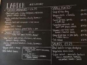 menu at Larder in Brighton