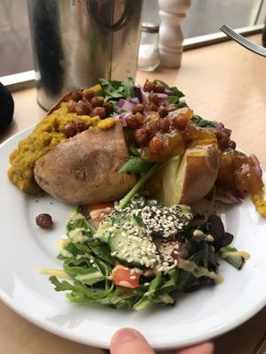 Dahl and mango chutney baked potato  at Larder in Brighton