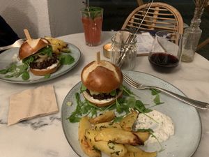 Amazing mushroom black bean burgers.  at Pura in Luzern