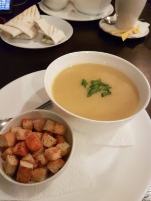 Soup - vegan cheese, potato and onion. So tasty!  at Ugol in Moscow
