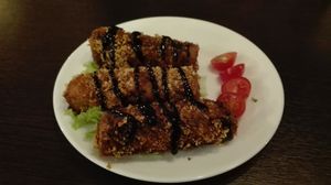 Tofu in a "fishy" style at Ugol in Moscow