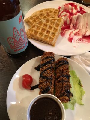 Waffles and nori tofu  at Ugol in Moscow
