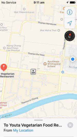 Follow the blue dot at Ranahat Je Vegan Restaurant in Ayutthaya