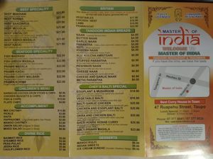 Menu (1 of 2) at Master of India in Taupo