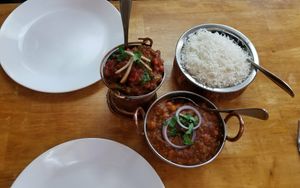 The Vegetable Balti & Chole Punjabi with rice. at Master of India in Taupo