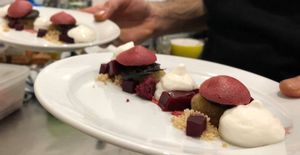 Beetroot with black walnuts and sauer Creme  at The Alchemist Kitchen in Berlin