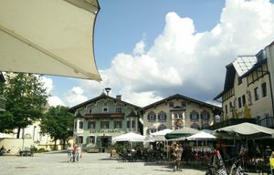 Outdoor seating on the main square of St. Johann. at Gasthof Mauth in St Johann In Tirol