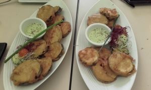 deep-fry courgettes and aubergine at Yerbabuena - Hileras in Madrid